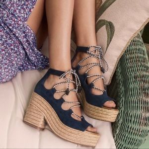 Tory Burch Positano Blue Suede Espadrilles